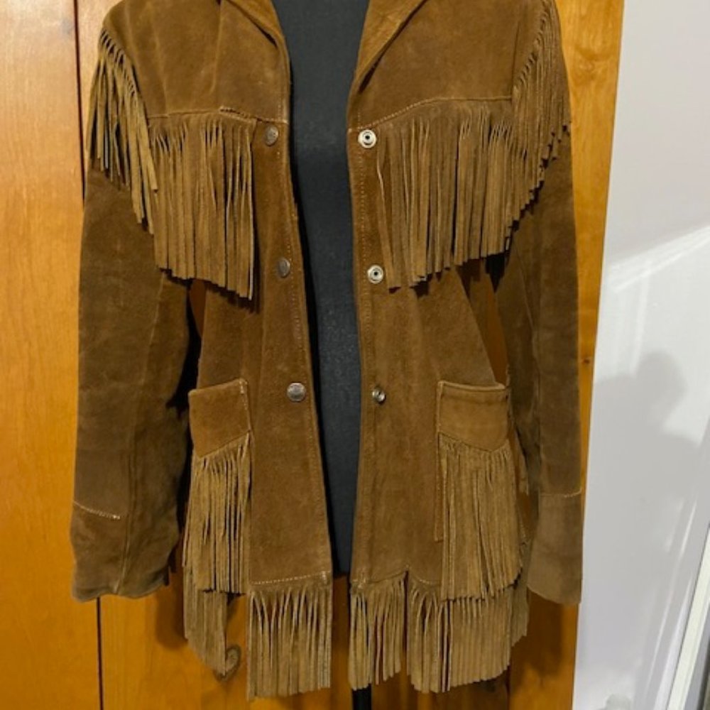 Vintage Western Brown Leather Fringe Coat